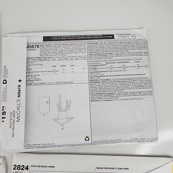 Lot 4 Sewing Pattern McCall Craft Simplicity Aprons Baby Sling 1989 Basket Cover - Picture 9 of 10